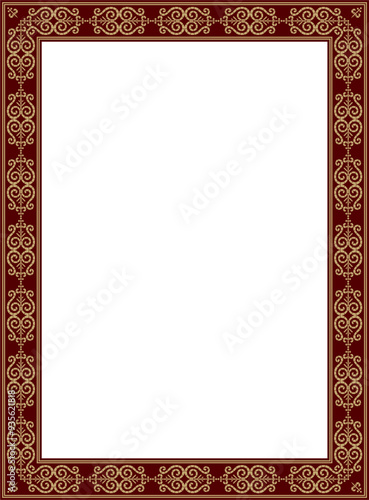 Vector gold and red square Yakut ornament. Infinite rectangle, border, frame of the northern peoples of the Far East.