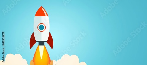 Business acceleration, rocket on a fast track, flat design illustration