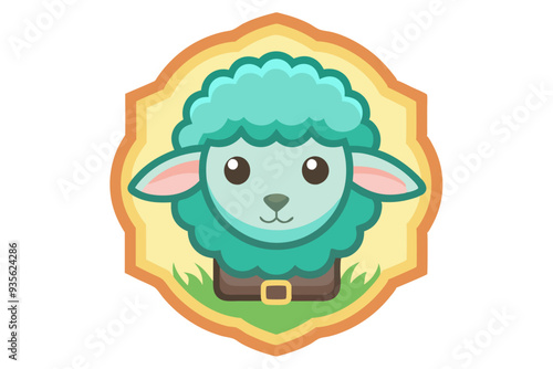 Wallpaper Mural Cute Cartoon Sheep with a Brown Belt in a Decorative Frame Torontodigital.ca