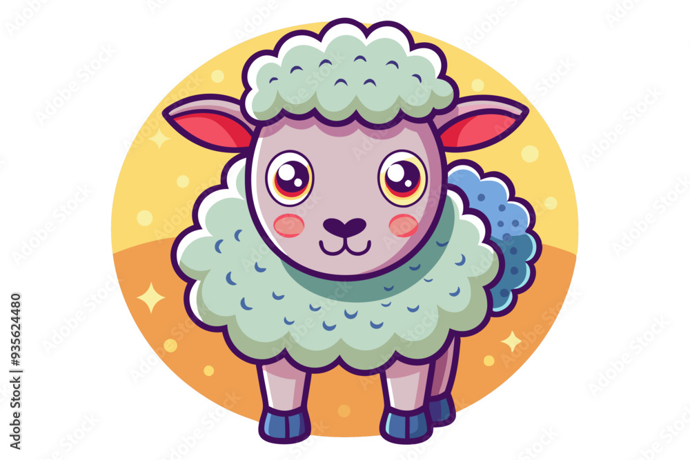 Cute Cartoon Sheep with Big Eyes and Smiling Face Cute Cartoon Sheep with Big Eyes and Smiling Face
