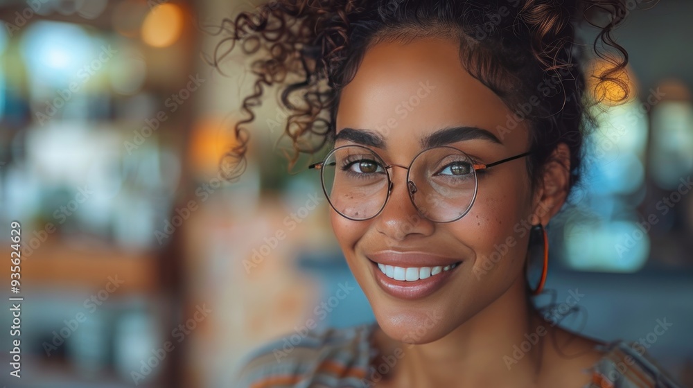 Smiling Woman with Glasses and Curly Hair Smiling Woman with Glasses and Curly Hair