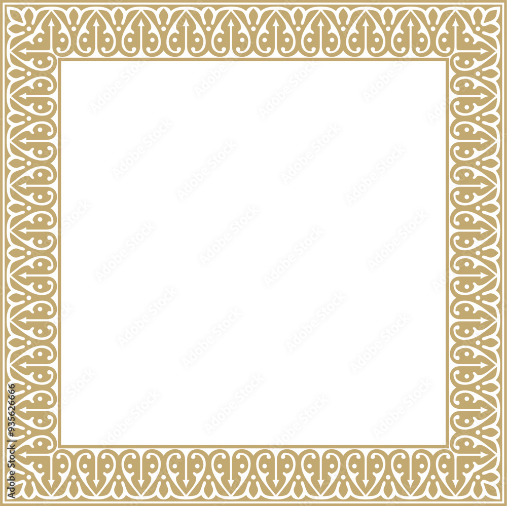 Vector golden arabic national square ornament. Ethnic rectangle, frame of eastern peoples. Persian painting Vector golden arabic national square ornament. Ethnic rectangle, frame of eastern peoples. Persian painting