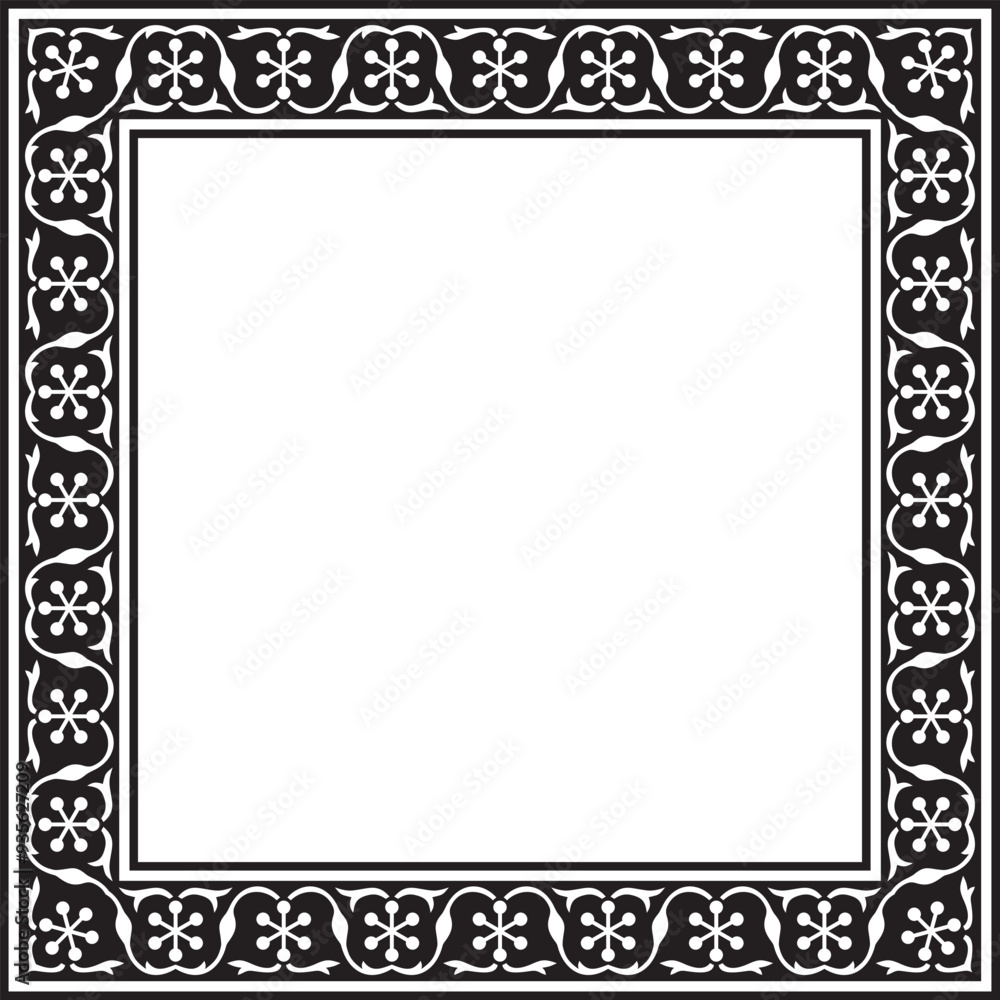 Vector square monochrome black national Persian ornament. Rectangle, frame, border, ethnic pattern of the peoples of Iran, Iraq, Tajikista Vector square monochrome black national Persian ornament. Rectangle, frame, border, ethnic pattern of the peoples of Iran, Iraq, Tajikista