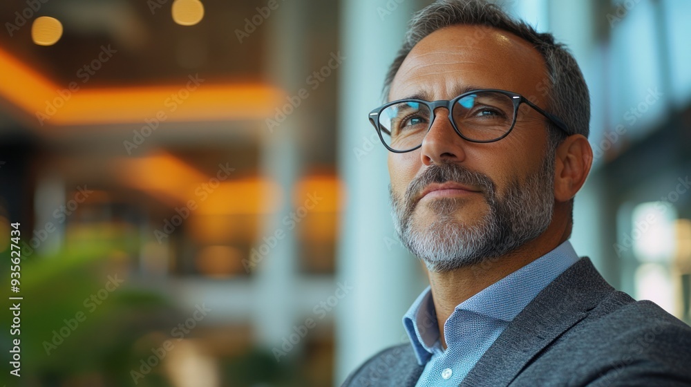 A successful business leader using technology to achieve business goals in a modern office setting. A successful business leader using technology to achieve business goals in a modern office setting.