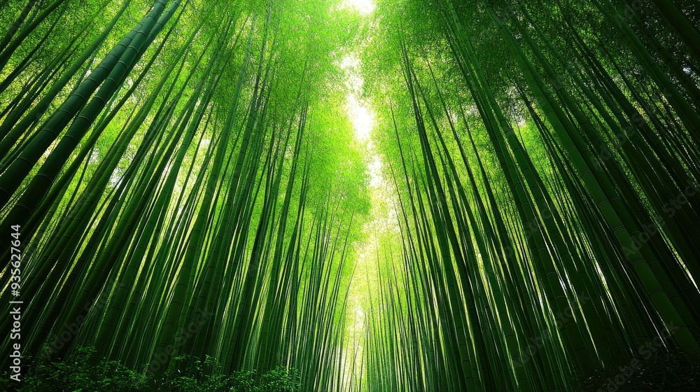 A green bamboo forest with tall stalks reaching towards the sky, a tranquil and peaceful place A green bamboo forest with tall stalks reaching towards the sky, a tranquil and peaceful place