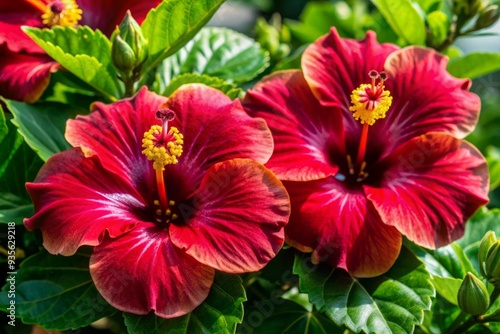 Wallpaper Mural Vibrant red hibiscus flowers with delicate petals and prominent yellow centers are beautifully isolated on a transparent background, showcasing their exotic tropical beauty. Torontodigital.ca