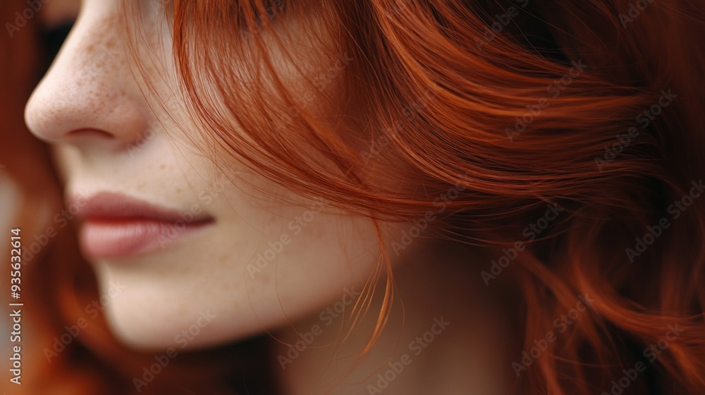 A woman with striking red hair captures attention with her elegant profile and soft features, emphasizing her unique hairstyle. A woman with striking red hair captures attention with her elegant profile and soft features, emphasizing her unique hairstyle.