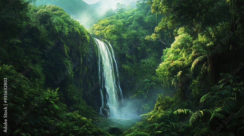 A green waterfall cascading down a cliff surrounded by lush vegetation, a hidden natural gem A green waterfall cascading down a cliff surrounded by lush vegetation, a hidden natural gem