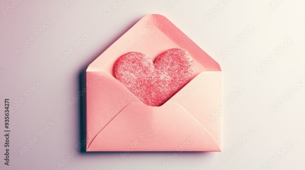 A pink envelope with a love letter inside, symbolizing romance and affection A pink envelope with a love letter inside, symbolizing romance and affection