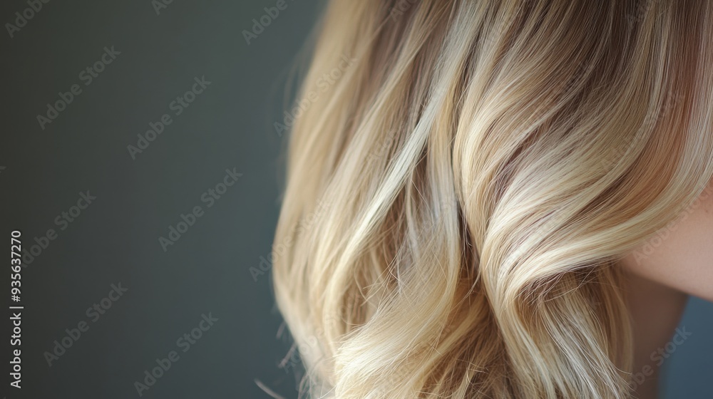 Wavy blonde hair flows gently over the shoulder, illuminated by soft light, showcasing its texture and color. The background remains neutral, drawing attention to the hair. Wavy blonde hair flows gently over the shoulder, illuminated by soft light, showcasing its texture and color. The background remains neutral, drawing attention to the hair.