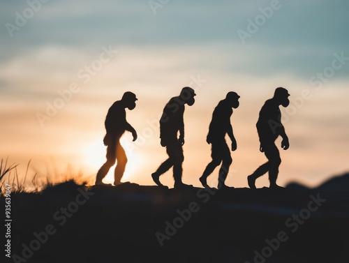 Silhouette representation of the evolutionary journey of humanity through time and species