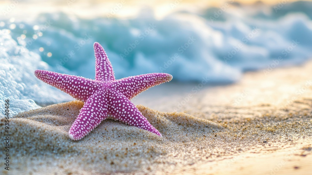 A pink starfish resting on the sand, symbolizing the beauty of the ocean A pink starfish resting on the sand, symbolizing the beauty of the ocean