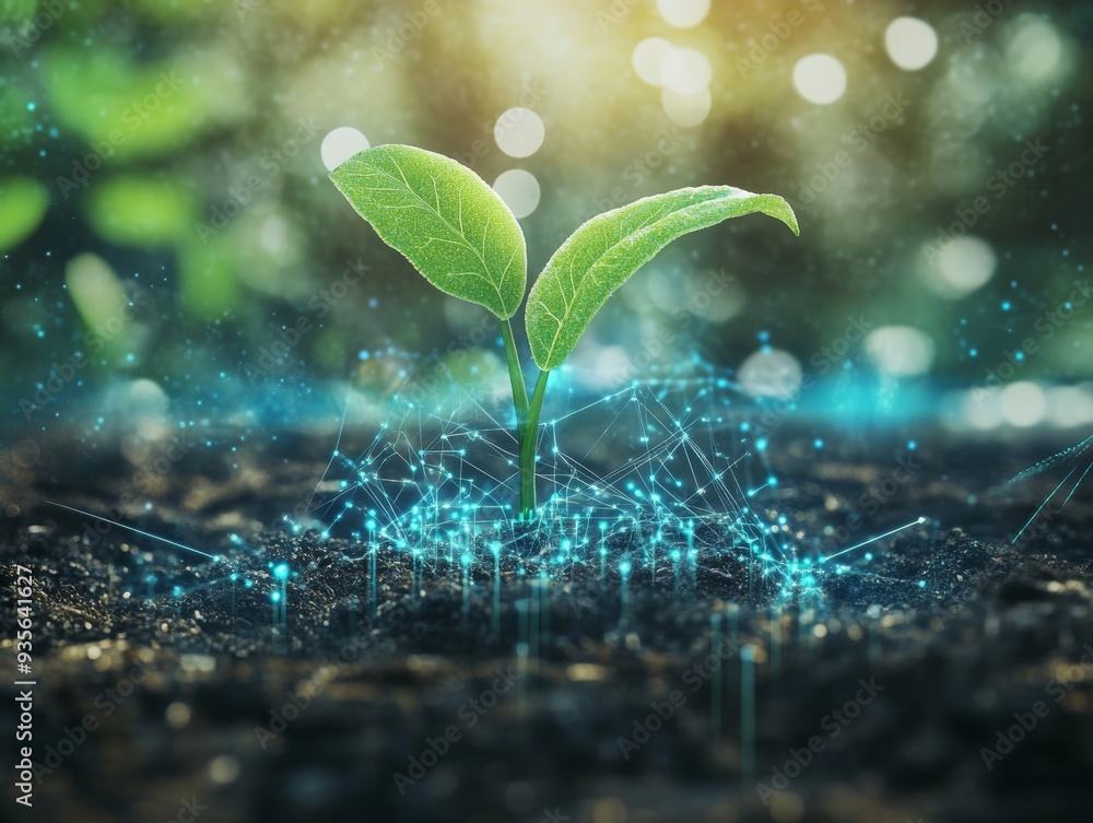 Tech plant growth illustrating fusion of nature and technology for ...