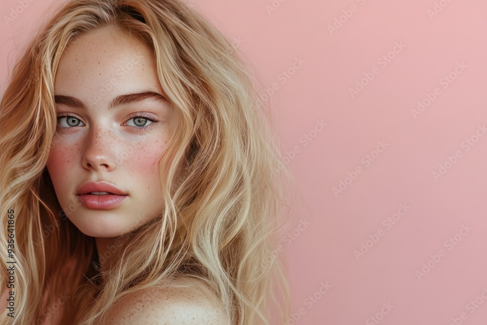 Close-up Portrait of a Young Woman with Blonde Hair and Freckles Close-up Portrait of a Young Woman with Blonde Hair and Freckles