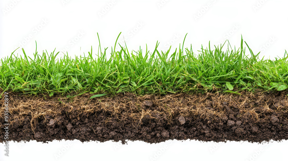 cross-section of grass and soil, isolated on a white background cross-section of grass and soil, isolated on a white background