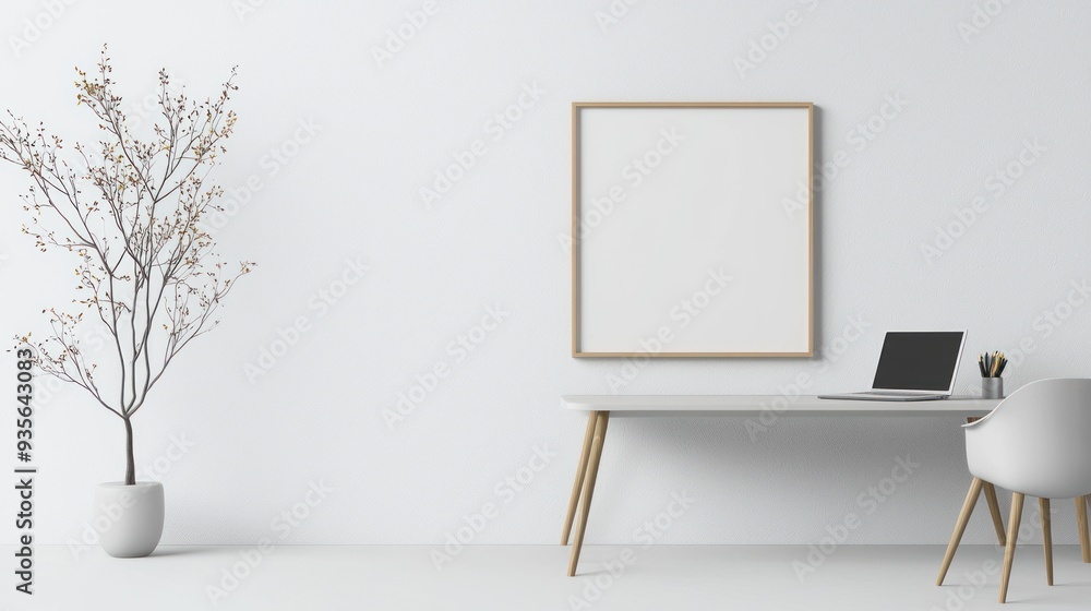 Modern Home Office 3D Render with Mock-Up Frame, Sleek Furniture, and Natural Light, Generative Ai Modern Home Office 3D Render with Mock-Up Frame, Sleek Furniture, and Natural Light, Generative Ai