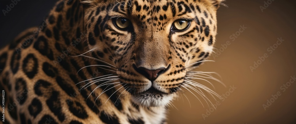 Obraz premium Close-up of a Leopard's Face with Intense Eyes and Whiskers