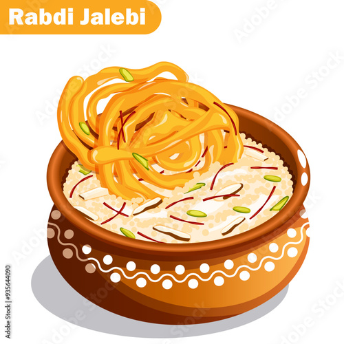 Matka Rabdi with Jalebi, Pistachios, Almonds & Saffron - Classic Indian Sweet Dessert 
