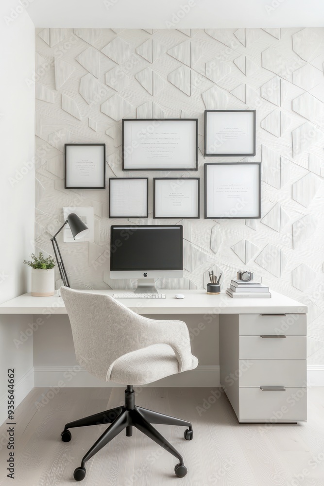 Modern Home Office Workspace with Stylish Desk, Motivational Frames, and Contemporary Chair, Generative Ai Modern Home Office Workspace with Stylish Desk, Motivational Frames, and Contemporary Chair, Generative Ai