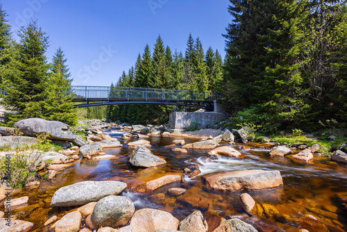 Fototapeta Naklejka Na Ścianę i Meble -  Spring landscape near Karlovsky most, Czech and Poland border, Jizerky mountains, Czech Republic