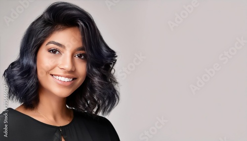 Gorgeous Indian Model with Curly Hairstyle and Short Wavy Hair Smiling Beauty
