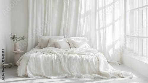 Wallpaper Mural A white bedroom with soft linens and curtains, creating a serene and peaceful retreat Torontodigital.ca