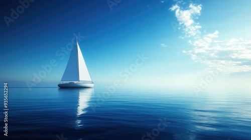 A white sailboat drifting on a calm blue sea, symbolizing peace and freedom