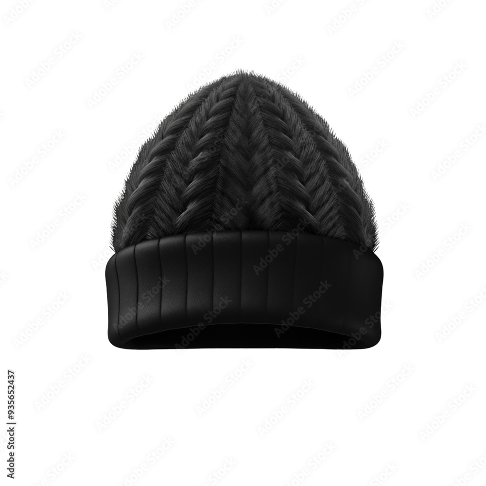 Blank black knitted beanie, winter hat isolated on transparent background. Generative ai Blank black knitted beanie, winter hat isolated on transparent background. Generative ai