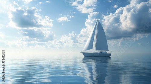 A white sailboat drifting on a calm sea, symbolizing peace and serenity