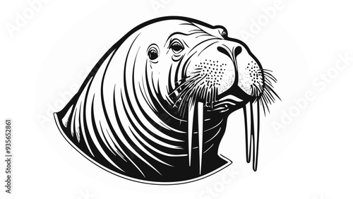 Walrus Head Sketch Style - Animal Face Portrait
 photo