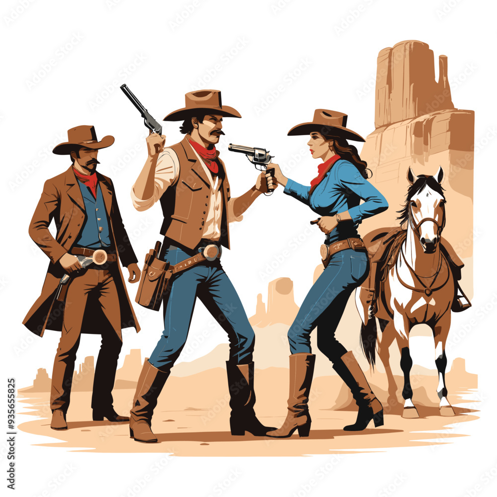 Wild West Showdown with Cowboys and Cowgirl