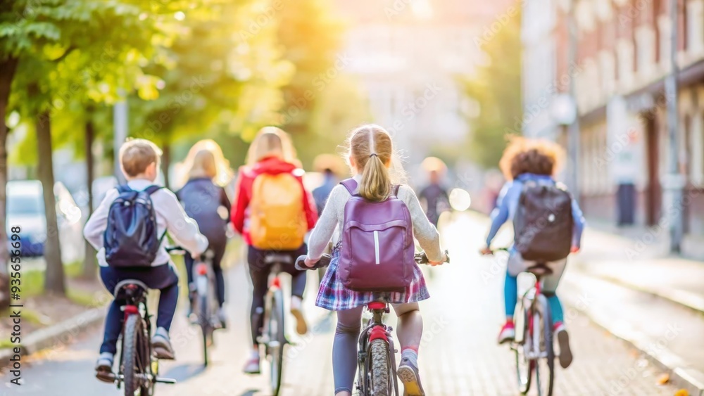 Students riding to the school marking the beginning of their daily school routine. Students riding to the school marking the beginning of their daily school routine.