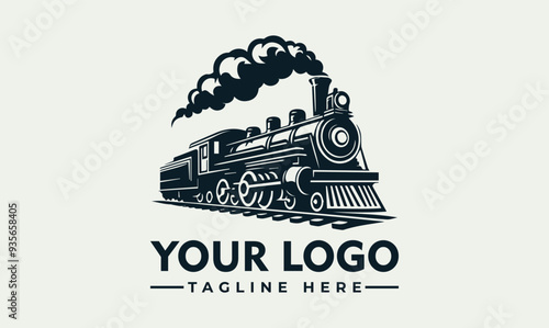 Retro steam locomotive vector logo illustration