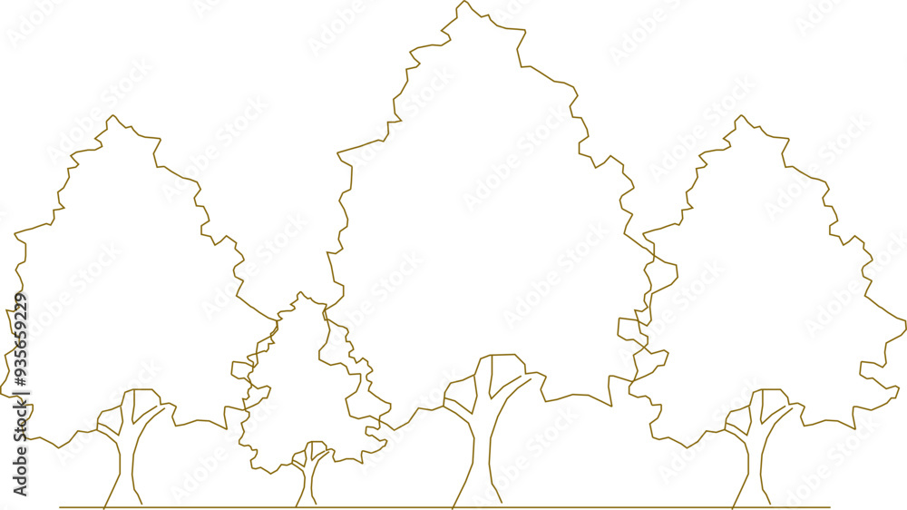 Vector sketch, silhouette illustration, detailed drawing design, collection of abstract unique simple trees in the forest with lots of leaves and twigs for greenery Vector sketch, silhouette illustration, detailed drawing design, collection of abstract unique simple trees in the forest with lots of leaves and twigs for greenery