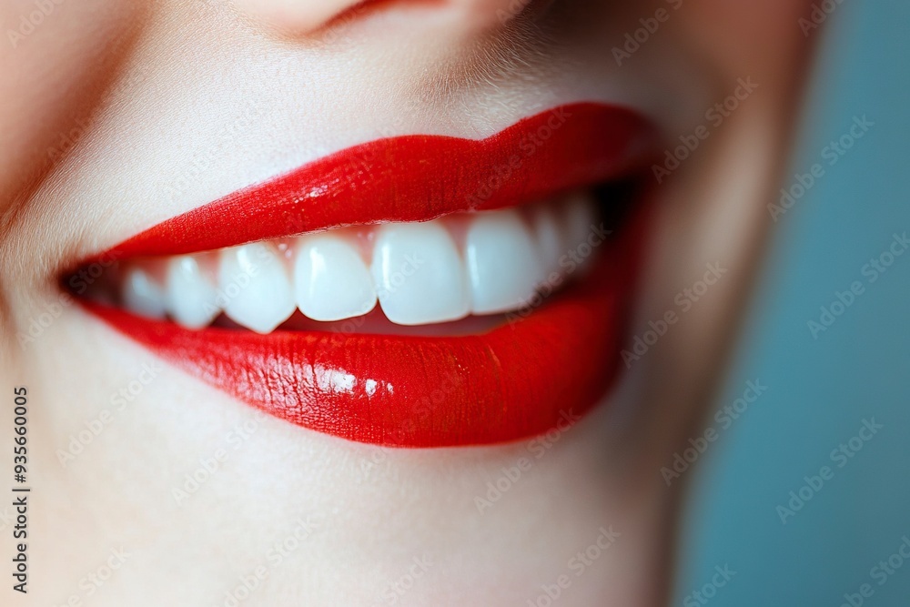 Human smiling mouth and nose. Closeup macro portrait of female part of face. Woman red lips with day beauty makeup. generative ai Human smiling mouth and nose. Closeup macro portrait of female part of face. Woman red lips with day beauty makeup. generative ai