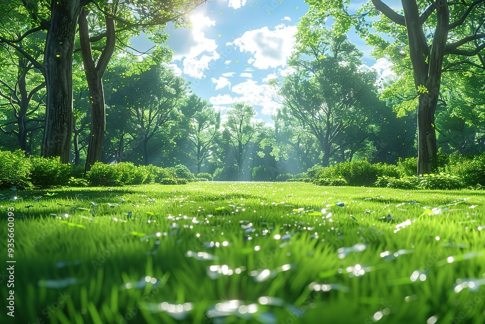 A lush green forest with a clear blue sky A lush green forest with a clear blue sky