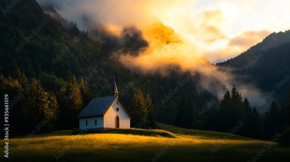 A small white church in the middle of a grassy field A small white church in the middle of a grassy field