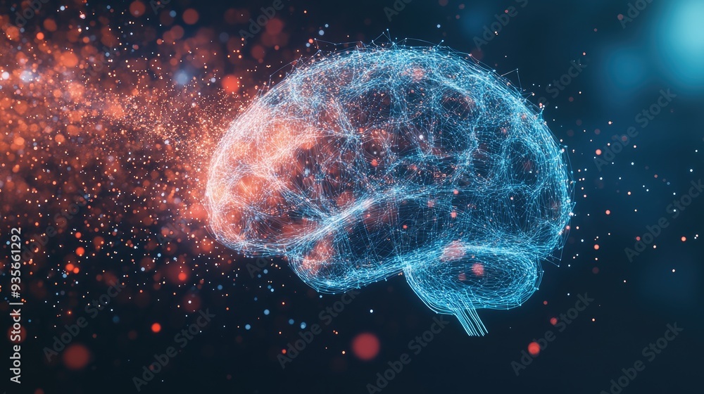 An abstract brain formed by flowing lines and particles, representing AI, with room for text beside it. An abstract brain formed by flowing lines and particles, representing AI, with room for text beside it.