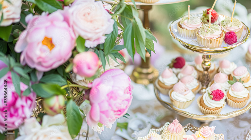 Wedding decoration with peonies, floral decor and event celebration, peony flowers and wedding ceremony in the garden, English country style Wedding decoration with peonies, floral decor and event celebration, peony flowers and wedding ceremony in the garden, English country style