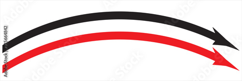 Long straight arrow icons. Black and red horizontal pointer, direction, transfer, position or location and width signs isolated on white background. Vector illustration. EPS 10/AI