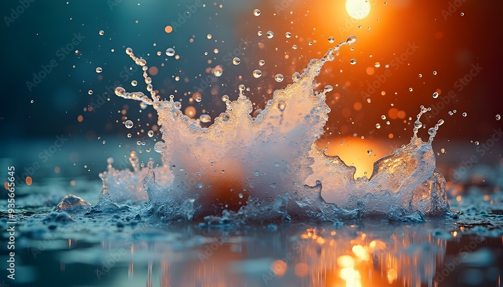 Obraz premium Large splash in clear water against a dark background, showcasing a dynamic water effect.