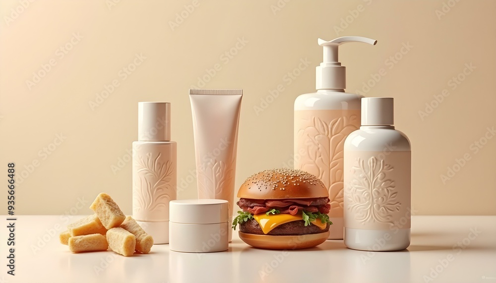 Elegant cosmetics arranged on a stylish background, highlighting their luxurious nature. An ideal scene for showcasing high-quality beauty products, creating a sophisticated and modern atmosphere. Elegant cosmetics arranged on a stylish background, highlighting their luxurious nature. An ideal scene for showcasing high-quality beauty products, creating a sophisticated and modern atmosphere.