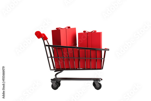 3D Black Friday shopping trolley icon filled with sale items isolated on transparent background  photo