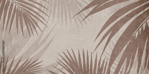 Botanical illustration. Rustic home decor, wall decoration, picture in frame. Grunge, vintage illustration. Palm leaves