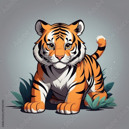 Adorable Tiger Cub, 3D Rendering, Playful Pose