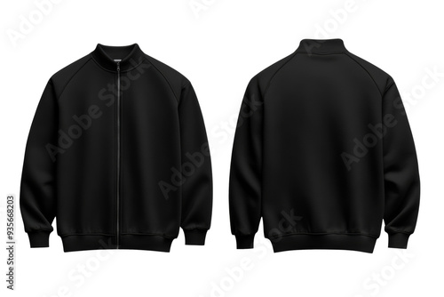 Charcoal black pullover front and back mock up with zip up collar and modern fit isolated on transparent background  photo