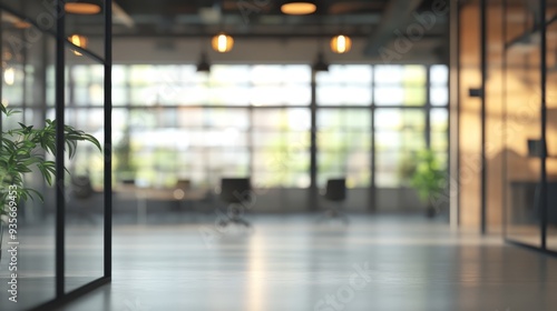 Wallpaper Mural Modern office interior with glass partitions and greenery during daylight hours Torontodigital.ca