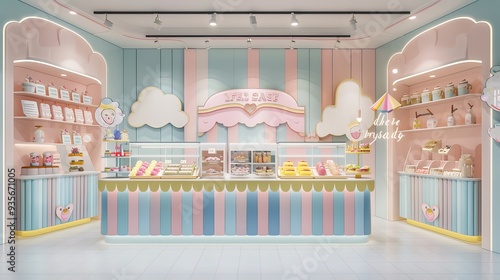Pastel Pink and Blue Candy Shop Interior.