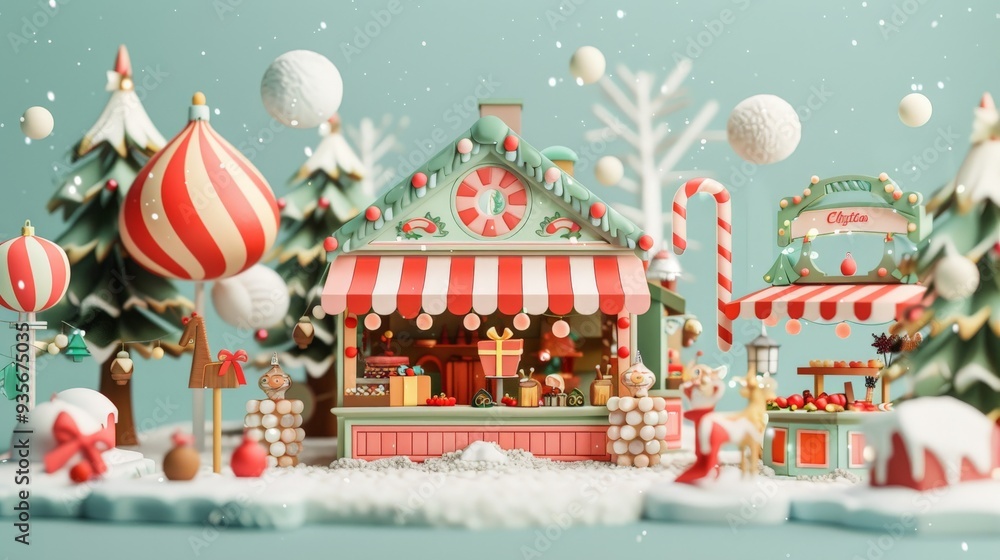 Christmas Market Miniature with Snowfall. Christmas Market Miniature with Snowfall.