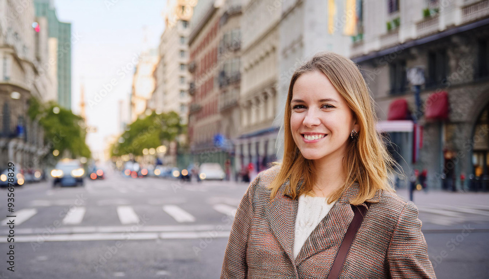 Person Standing in Middle of Street and Copy Space Person Standing in Middle of Street and Copy Space